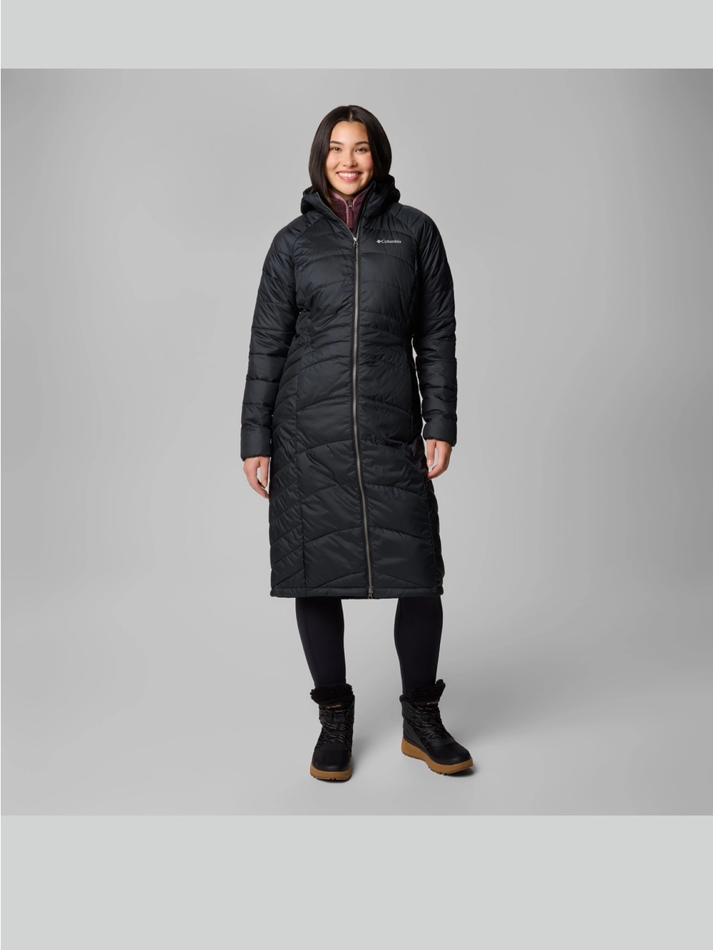 Columbia Black Long Puffer Jacket with Hood